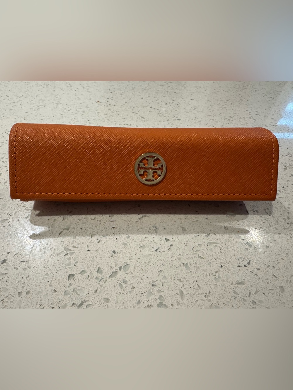 Tory Burch Orange Saffiano Leather Eyewear Case with Gold Logo